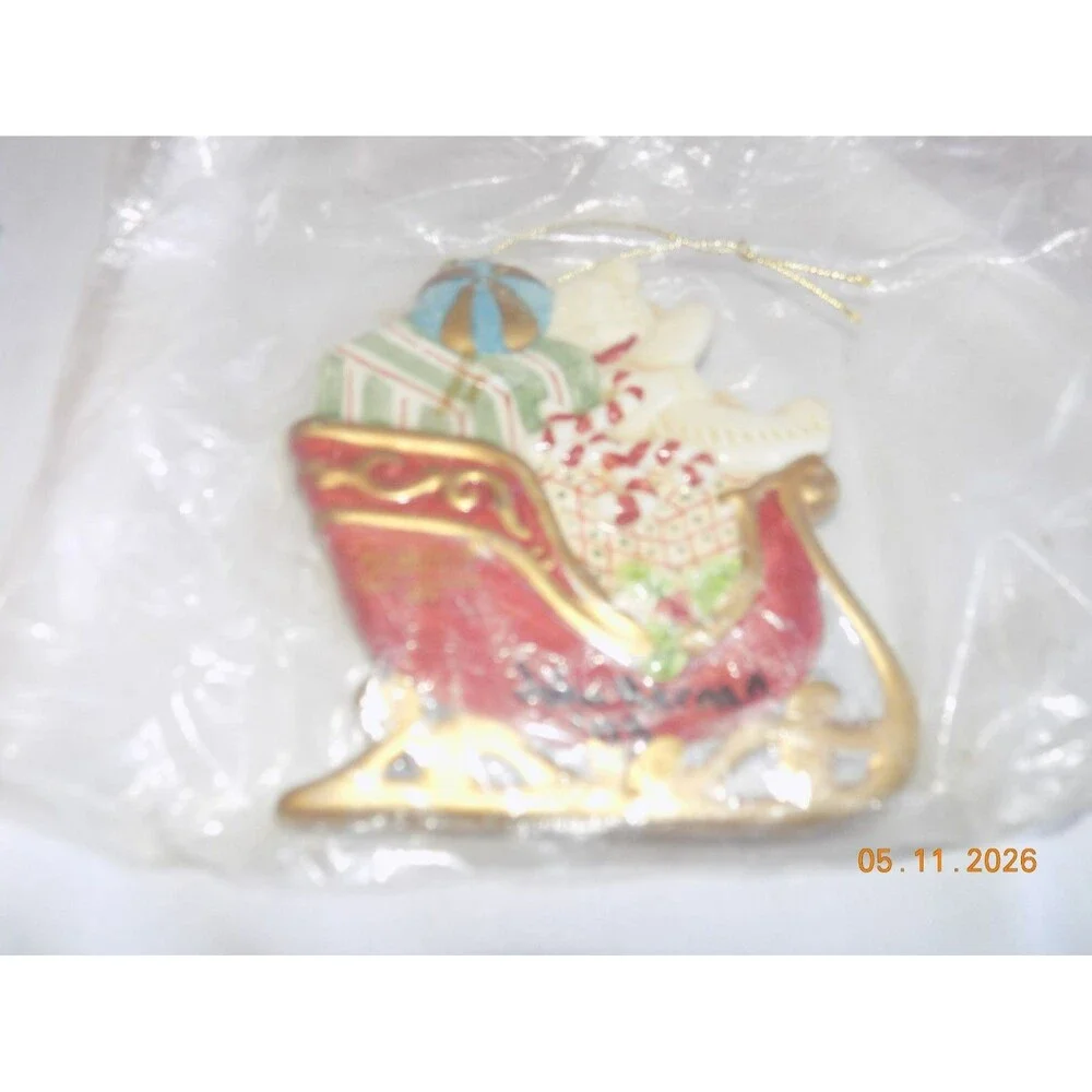 TEDDY'S CHRISTMAS Vintage Fitz And Floyd Christmas Ornament Bear Sleigh 2003